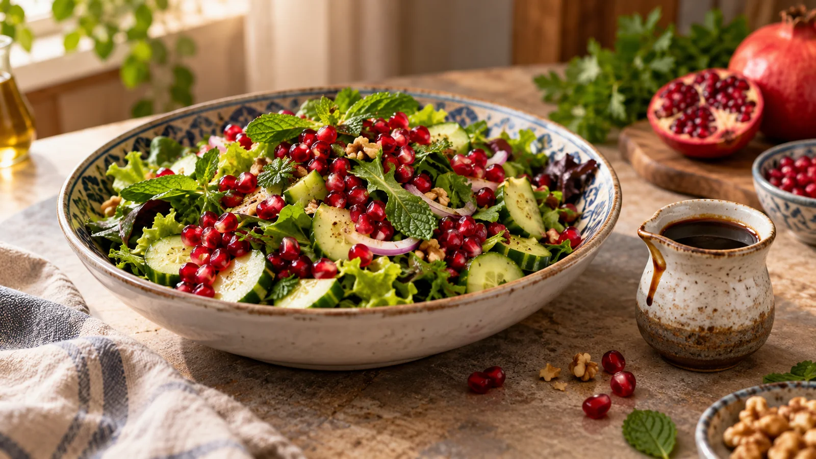 سالاد سبز و انار با سس رب انار — انارستون