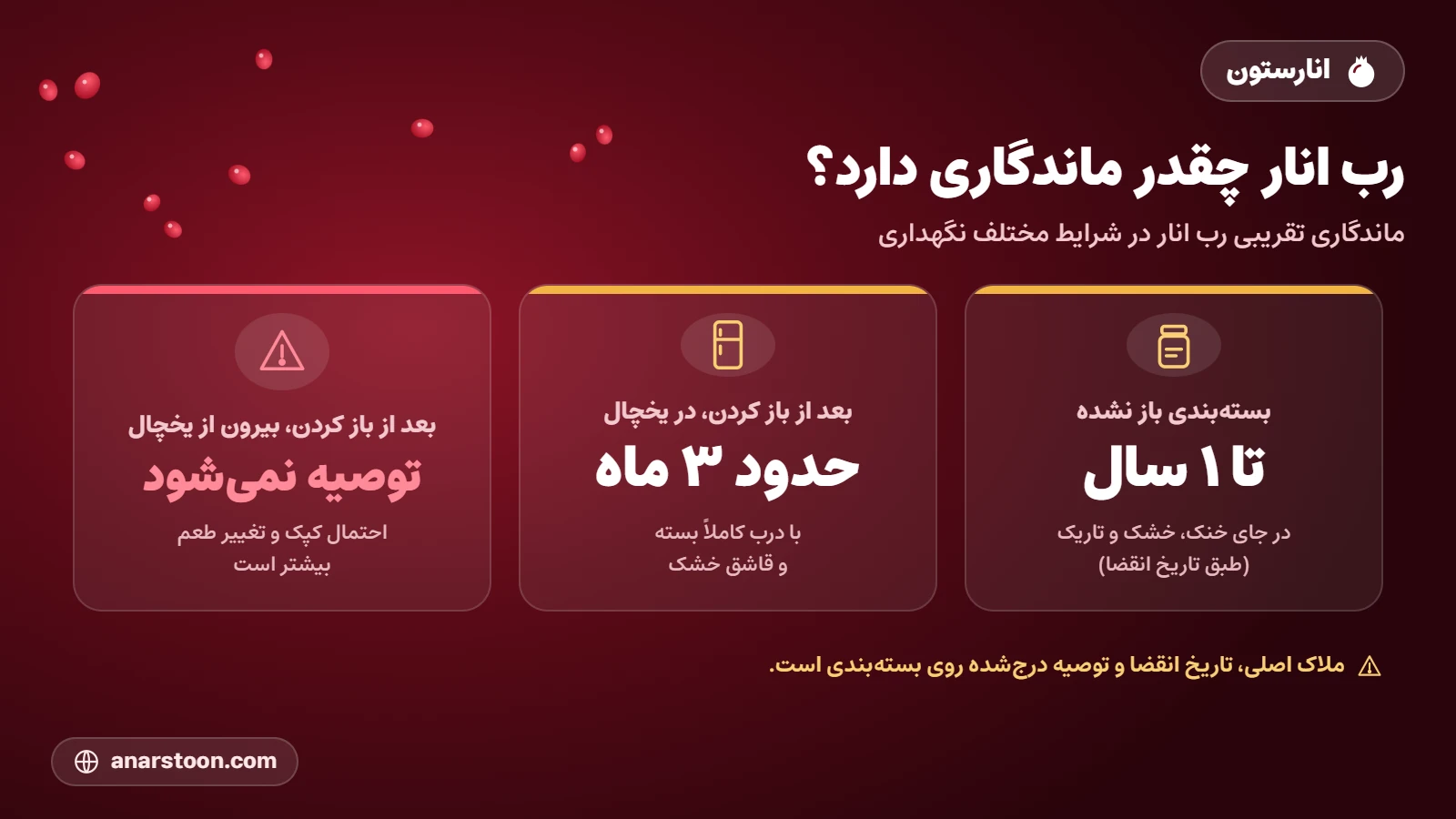 ماندگاری رب انار در یخچال و بیرون از یخچال
